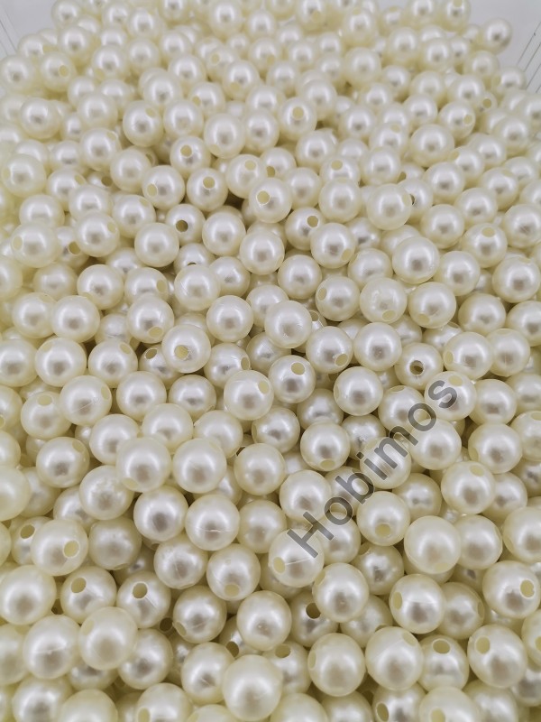 250 Gram 10 mm Krem Renk Plastik İnci Boncuk - Çanta ve Takı Boncuğu