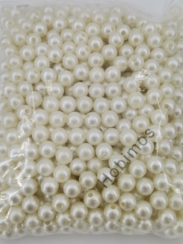 250 Gram 10 mm Krem Renk Plastik İnci Boncuk - Çanta ve Takı Boncuğu