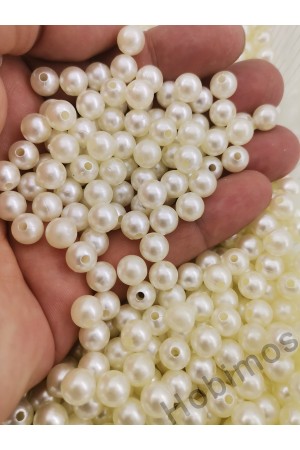 100 Gram 8 mm Krem Plastik İnci - Yaklaşık 350 Adet Plastik İnci