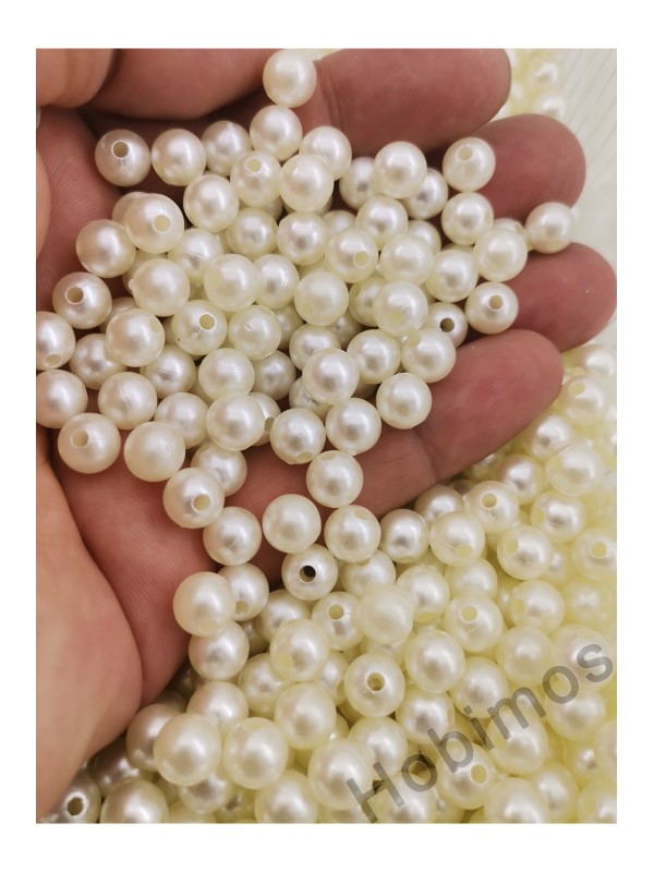 100 Gram 8 mm Krem Plastik İnci - Yaklaşık 350 Adet Plastik İnci