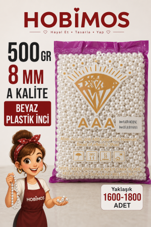 500gr 8mm Beyaz Renk A Kalite Plastik İnci Boncuk, Takı Yapım Boncuğu - Toptan
