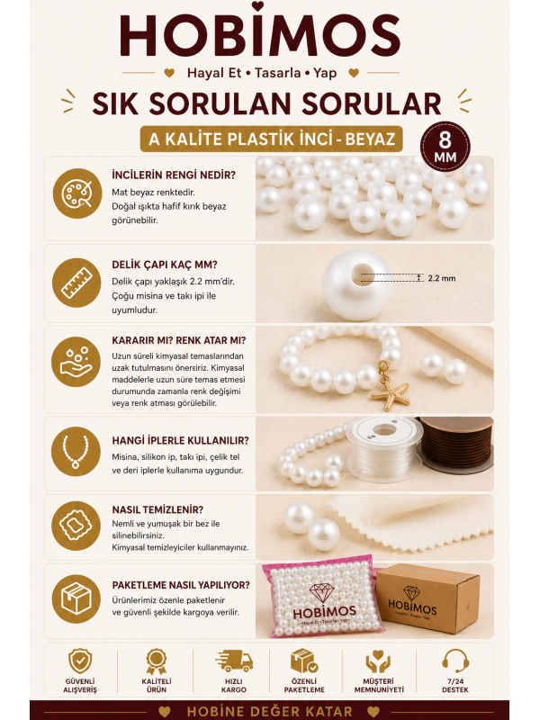 500gr 8mm Beyaz Renk A Kalite Plastik İnci Boncuk, Takı Yapım Boncuğu - Toptan