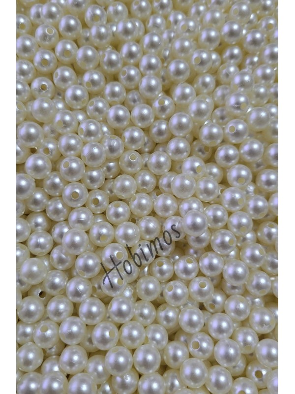 50 Gram 8 mm Krem Renk Plastik İnci Boncuk - Çanta, Aksesuar ve Takı Boncuğu
