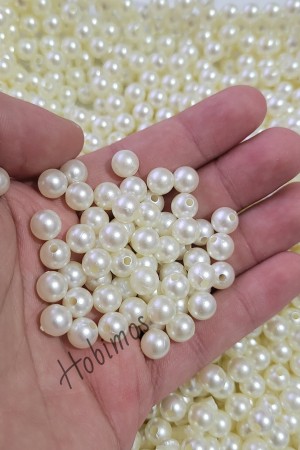 50 Gram 8 mm Krem Renk Plastik İnci Boncuk - Çanta, Aksesuar ve Takı Boncuğu