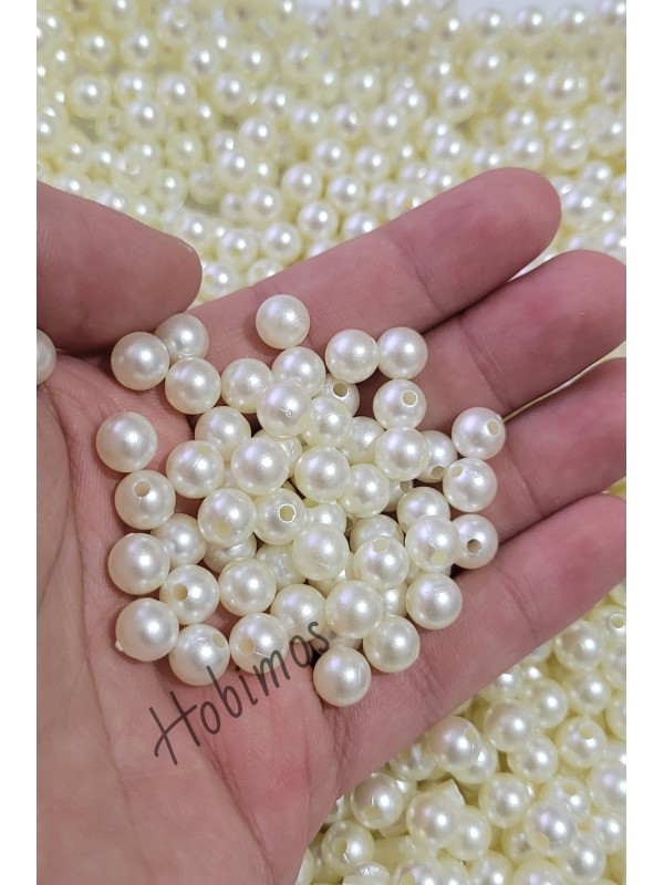 50 Gram 8 mm Krem Renk Plastik İnci Boncuk - Çanta, Aksesuar ve Takı Boncuğu