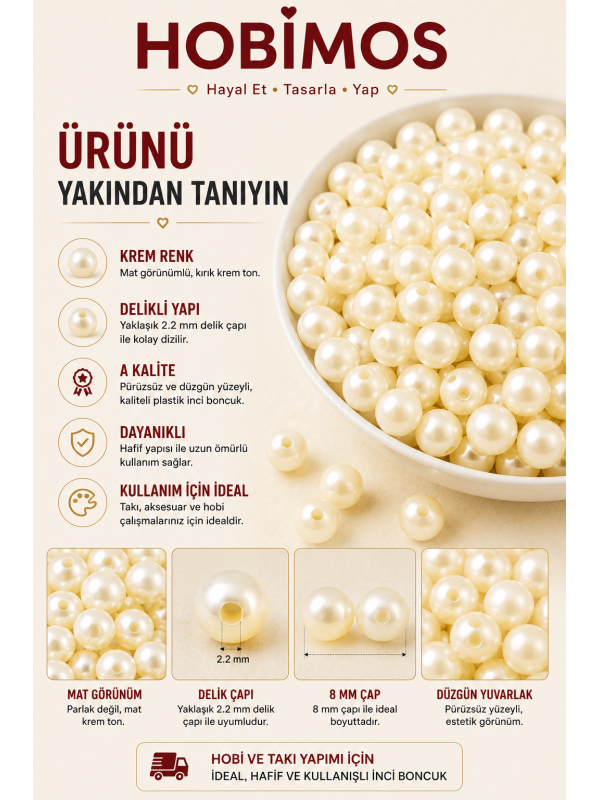 500gr 8mm Krem Renk A Kalite Plastik İnci Boncuk, Takı Yapım Boncuğu - Toptan 500gr 8mm Krem Renk A Kalite Plastik İnci Boncuk, Takı Yapım Boncuğu - Toptan