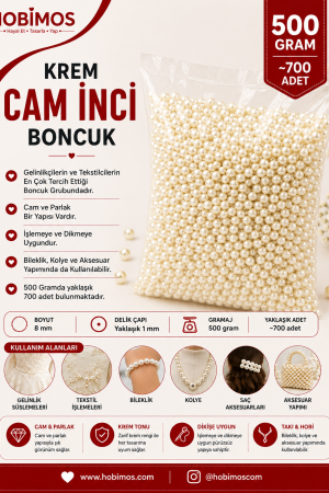 Krem Cam İnci Boncuk 8 Mm 500 Gram Krem Cam İnci Boncuk 8 Mm 500 Gram