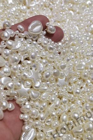 100 Gram Karışık Şekilli ve Yamuk Plastik İnci Boncuk - Takı Aksesuar Yapım Boncuğu