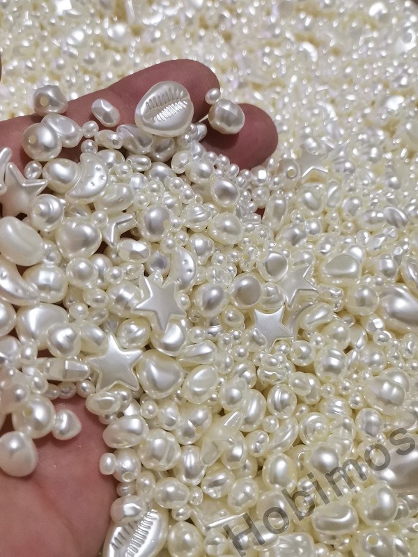 100 Gram Karışık Şekilli ve Yamuk Plastik İnci Boncuk - Takı Aksesuar Yapım Boncuğu