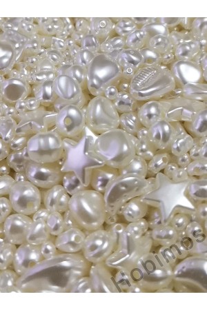 50 Gram Karışık Şekilli ve Yamuk Plastik İnci Boncuk - Takı Aksesuar Yapım Boncuğu