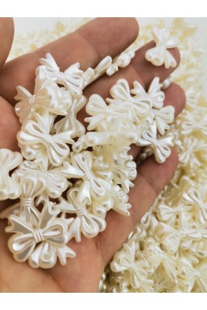 25 Adet 18 mm Krem Sedefli Kurdele Fiyonk İnci Boncuk