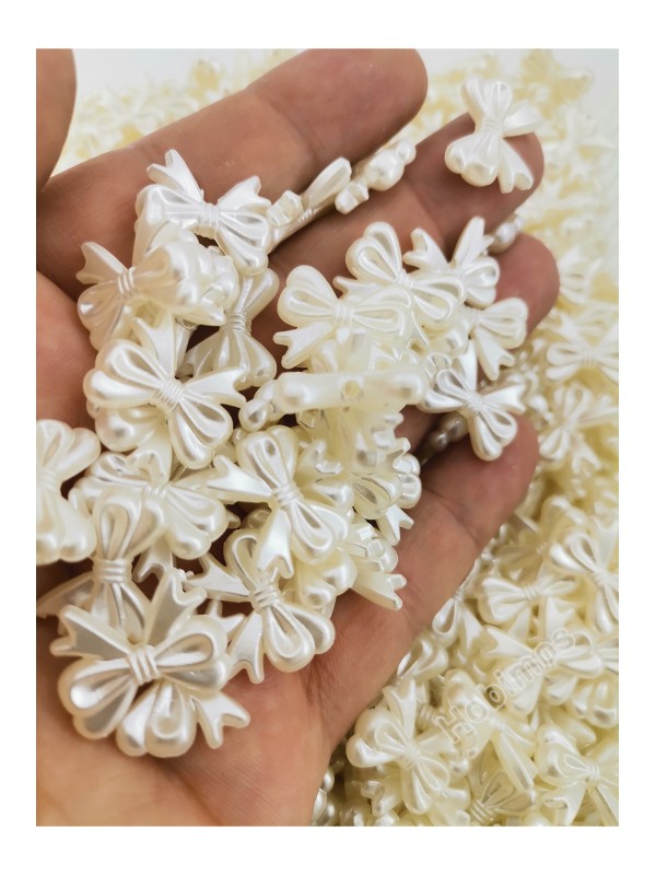 25 Adet 18 mm Krem Sedefli Kurdele Fiyonk İnci Boncuk