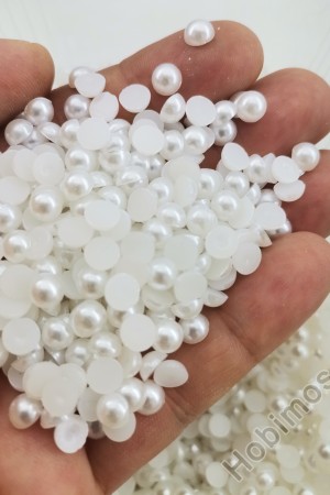 250 Adet 6 mm Beyaz Yarım İnci - Deliksiz Yapıştırılabilir Süsleme İnci Boncuk