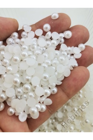250 Adet 6 mm Beyaz Yarım İnci - Deliksiz Yapıştırılabilir Süsleme İnci Boncuk