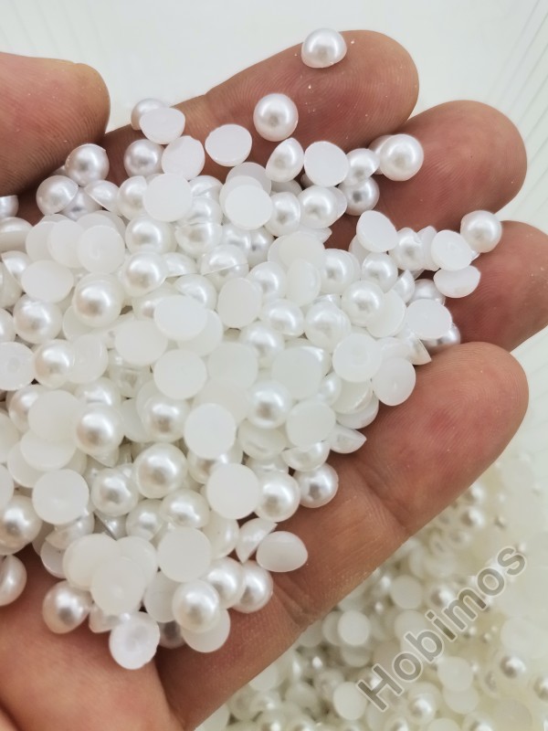 250 Adet 6 mm Beyaz Yarım İnci - Deliksiz Yapıştırılabilir Süsleme İnci Boncuk