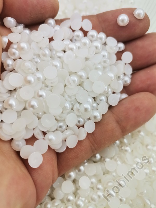 250 Adet 6 mm Beyaz Yarım İnci - Deliksiz Yapıştırılabilir Süsleme İnci Boncuk