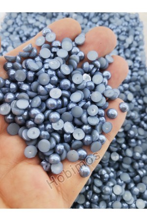 250 Adet 6 mm Buz Mavi Yarım İnci - Deliksiz Yapıştırılabilir Süsleme İnci Boncuk