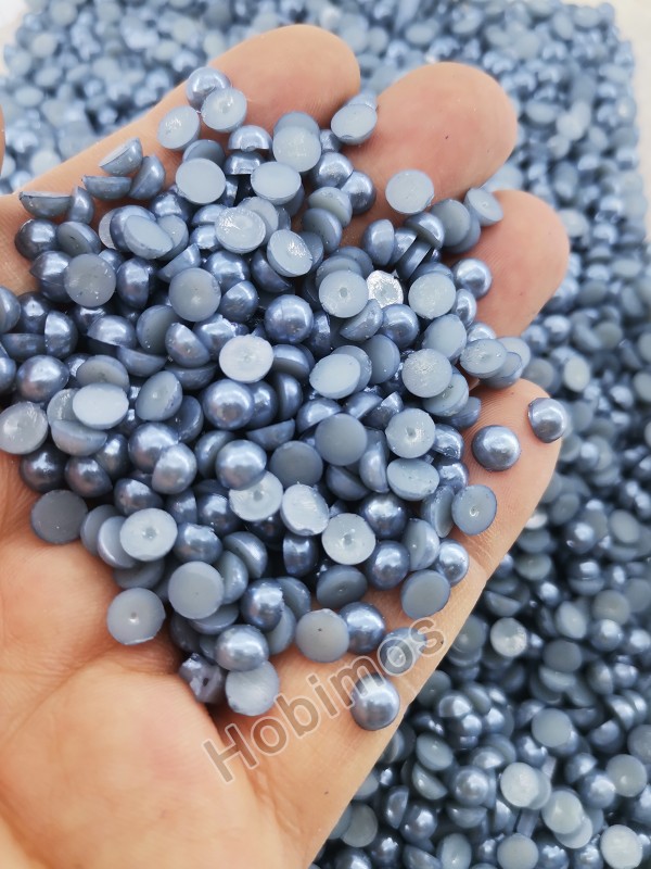 250 Adet 6 mm Buz Mavi Yarım İnci - Deliksiz Yapıştırılabilir Süsleme İnci Boncuk