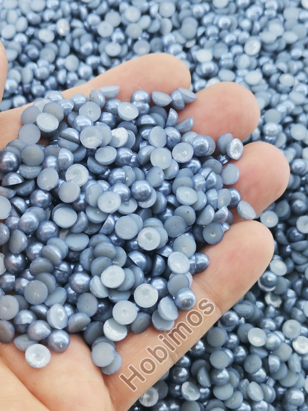 250 Adet 6 mm Buz Mavi Yarım İnci - Deliksiz Yapıştırılabilir Süsleme İnci Boncuk