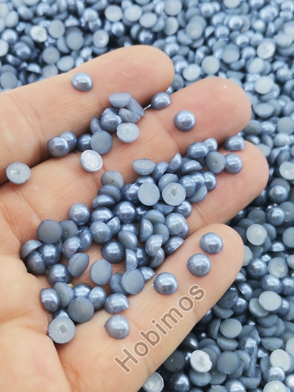 250 Adet 6 mm Buz Mavi Yarım İnci - Deliksiz Yapıştırılabilir Süsleme İnci Boncuk