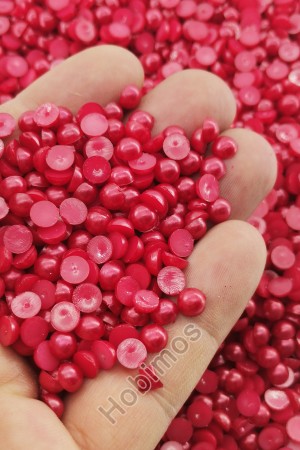 250 Adet 6 mm Kırmızı Yarım İnci - Deliksiz Yapıştırılabilir Süsleme İnci Boncuk