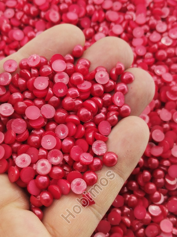 250 Adet 6 mm Kırmızı Yarım İnci - Deliksiz Yapıştırılabilir Süsleme İnci Boncuk