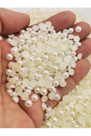250 Adet 6 mm Krem Yarım İnci - Deliksiz Yapıştırılabilir Süsleme İnci Boncuk