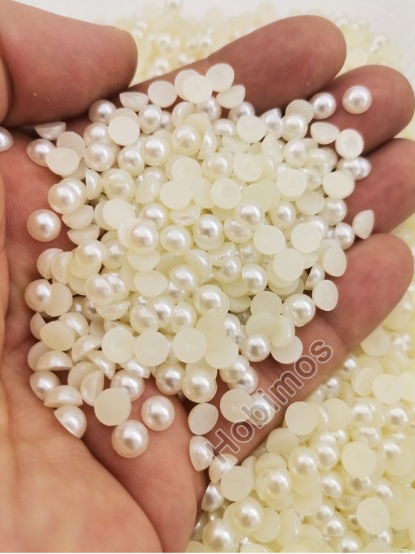 250 Adet 6 mm Krem Yarım İnci - Deliksiz Yapıştırılabilir Süsleme İnci Boncuk