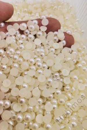 250 Adet 6 mm Krem Yarım İnci - Deliksiz Yapıştırılabilir Süsleme İnci Boncuk