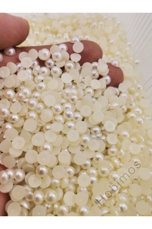 250 Adet 6 mm Krem Yarım İnci - Deliksiz Yapıştırılabilir Süsleme İnci Boncuk