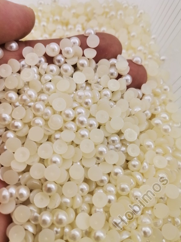 250 Adet 6 mm Krem Yarım İnci - Deliksiz Yapıştırılabilir Süsleme İnci Boncuk