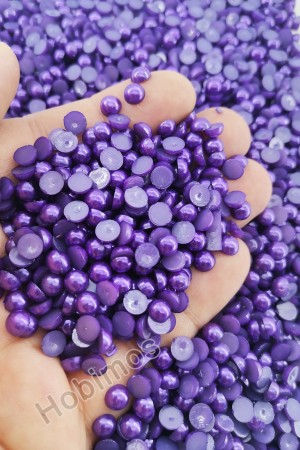 250 Adet 6 mm Mor Yarım İnci - Deliksiz Yapıştırılabilir Süsleme İnci Boncuk