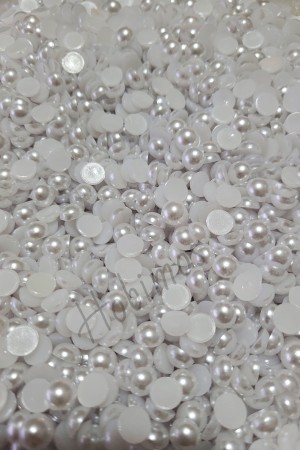 250 Adet Beyaz 8 mm Deliksiz Yarım İnci - Deliksiz Yapıştırma Beyaz İnci