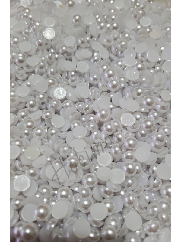 250 Adet Beyaz 8 mm Deliksiz Yarım İnci - Deliksiz Yapıştırma Beyaz İnci