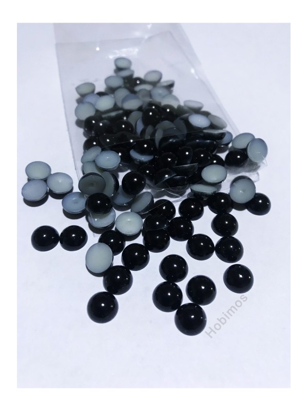 500 Adet 8 mm Siyah Yarım İnci Boncuk - Yapıştırılabilir Deliksiz Siyah Yarım İnci Boncuk