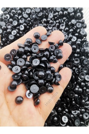 500 Adet 8 mm Siyah Yarım İnci Boncuk - Yapıştırılabilir Deliksiz Siyah Yarım İnci Boncuk