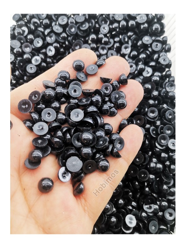 500 Adet 8 mm Siyah Yarım İnci Boncuk - Yapıştırılabilir Deliksiz Siyah Yarım İnci Boncuk