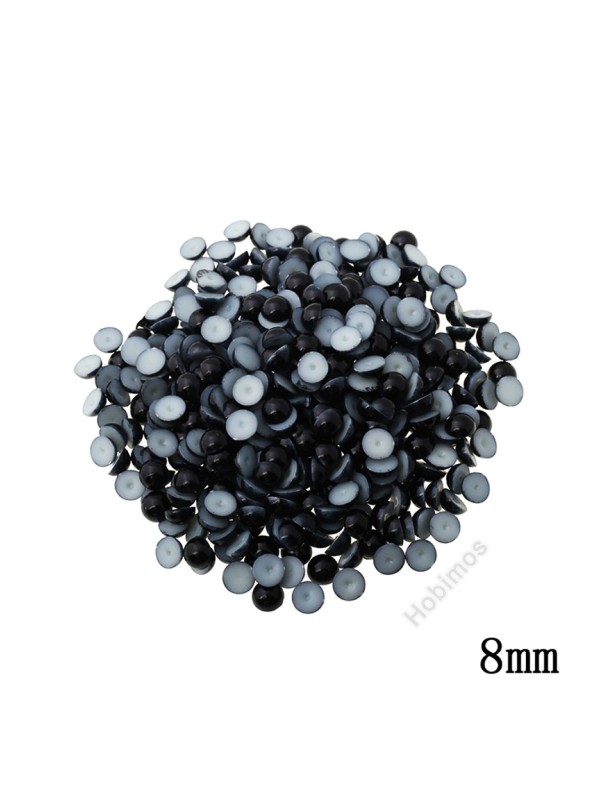 500 Adet 8 mm Siyah Yarım İnci Boncuk - Yapıştırılabilir Deliksiz Siyah Yarım İnci Boncuk