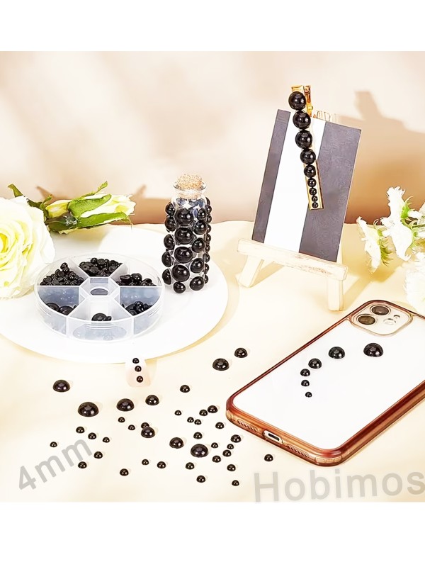 250 Adet 4 mm Siyah Küçük Yarım İnci Boncuk - Deliksiz Yapıştırılabilir Süsleme Boncuğu