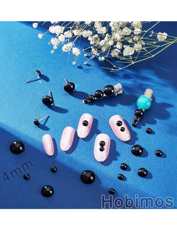 250 Adet 4 mm Siyah Küçük Yarım İnci Boncuk - Deliksiz Yapıştırılabilir Süsleme Boncuğu