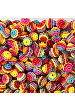 50 Adet 12 Mm Karışık Renkli Akrilik Böğürtlen Boncuk Takı ve Çanta Yapım Boncuğu
