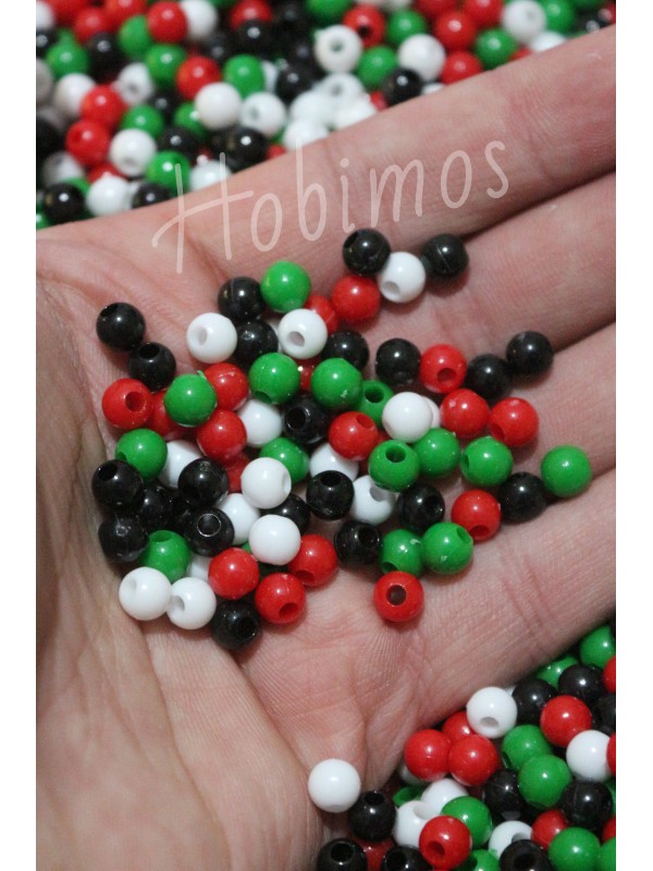 500 Adet 6mm Filistin Bayrak Temalı Yuvarlak Plastik Boncuk - Takı Yapım Boncuğu