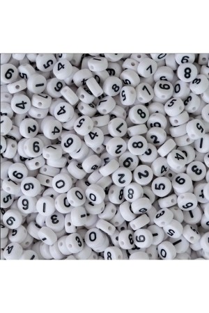 100gr Sayı Boncuk, 4x7mm Beyaz Zemin Üzeri Siyah Yassı Rakam Boncuk (100gr,~ 640adet)