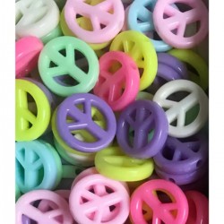 50 Adet Barış Sembolü Figürlü Karışık Renk 15 mm Soft Plastik Takı Boncuğu