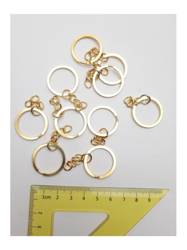 10 Adet Altın Renginde Zincirli Metal Anahtarlık Halka Klipsi