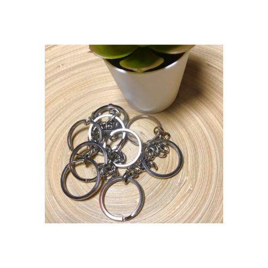 10 Adet Gümüş Renginde Zincirli Metal Anahtarlık Halka Klipsi