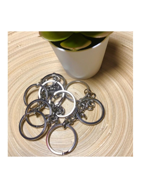 10 Adet Gümüş Renginde Zincirli Metal Anahtarlık Halka Klipsi