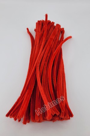 20 Adet Kırmızı Renkli Şönil 30cm, Tüylü Peluş Kadife Tel, Oyuncak, El İşi, Çiçek, Süsleme
