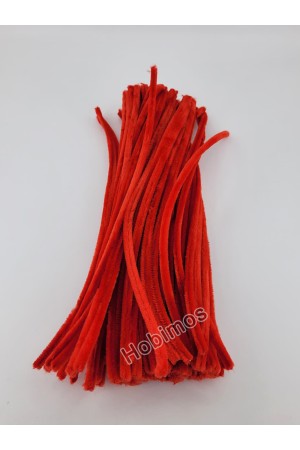 20 Adet Kırmızı Şönil 30cm, Tüylü Peluş Kadife Tel, Oyuncak, El İşi, Çiçek, Süsleme