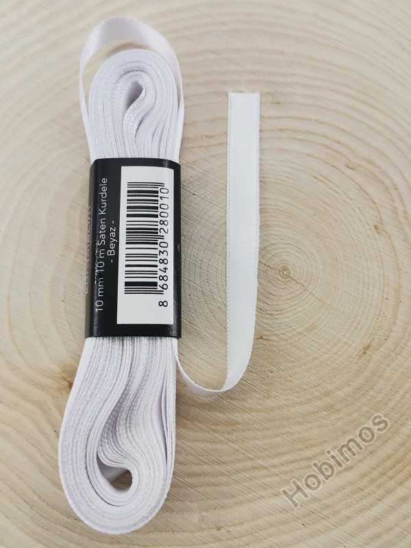 1 cm 10 Metre Beyaz Saten Kurdele, Bohça, Çeyiz, Özel Gün, Hediye, Süsleme Kurdelesi